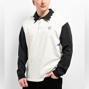 Salem7 Vamp Black & White Long Sleeve Polo Shirt Size Medium 100% Cotton